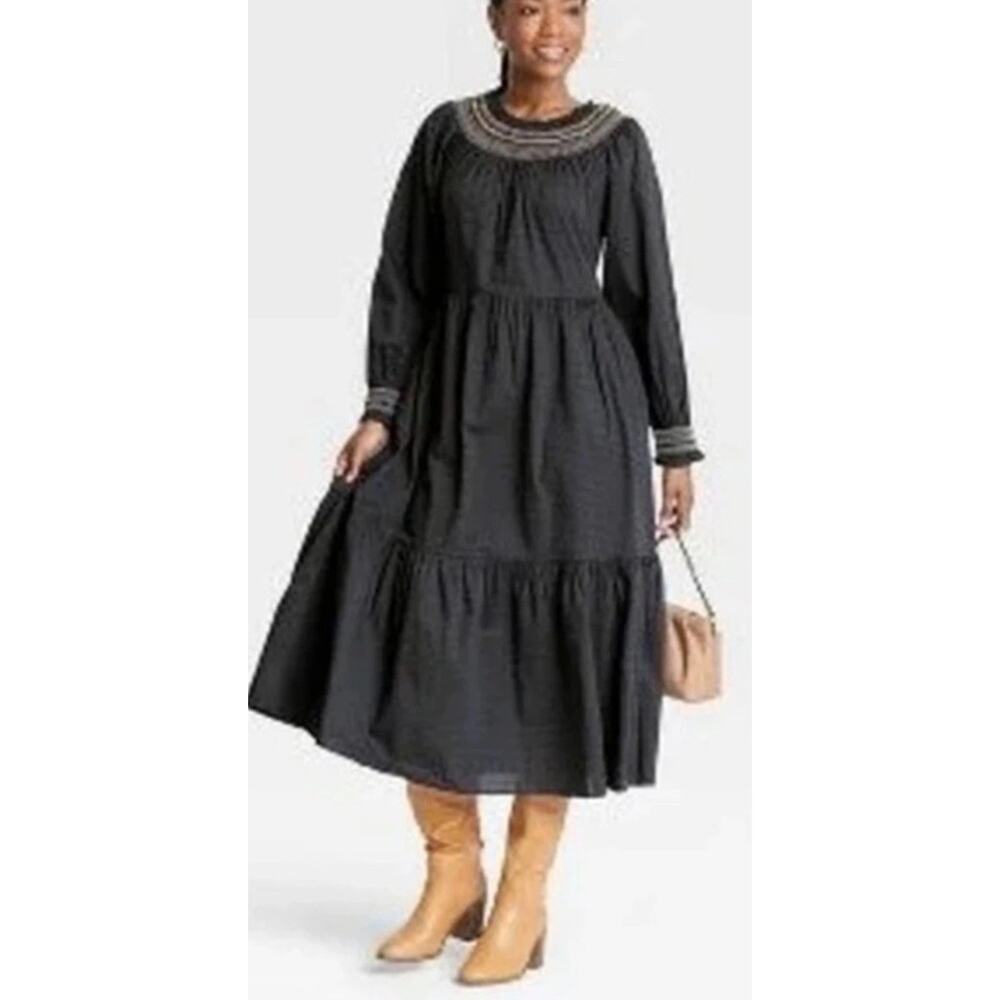 Universal Thread Size Large Balloon Long Sleeve Tiered Dress w/ Pockets
